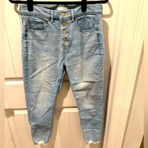 Loft high rise, skinny crop size 8 denim jean. Light blue denim.